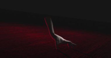 Image of hand walking in dark space. Horror, fright and halloween concept digitally generated image.