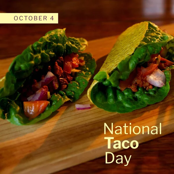 Composition October National Taco Day Text Tacos Cutboard National Taco — Stockfoto
