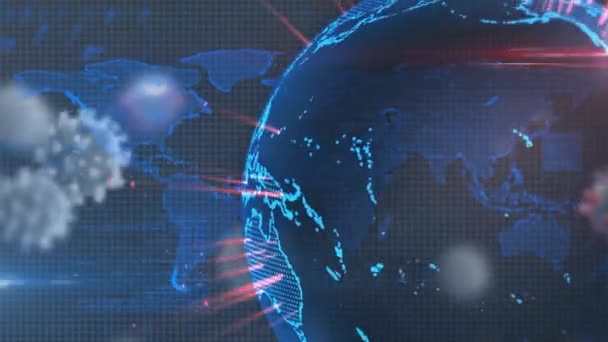 Animation Globe World Map Virus Cells Global Pandemic Digital Interface — Vídeo de stock