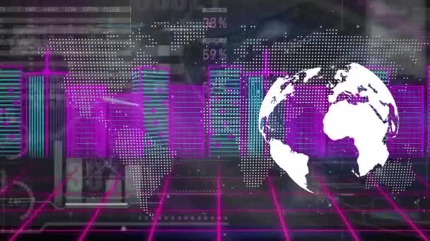 Animation Statistical Data Processing World Map Globe City Model Global — Video Stock