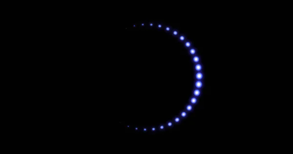Image of glowing purple circle with dots over black background. Colour and movement concept digitally generated image.