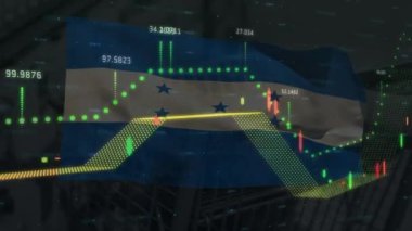 Animation of data processing over flag of honduras. Global business, national flags and digital interface concept digitally generated video.