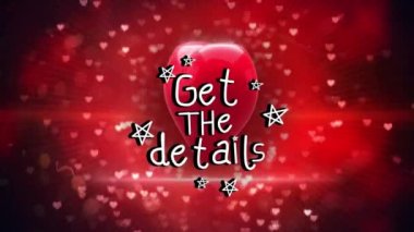 Animation of get the details text over red hearts on black background. Global science, technology and digital interface concept digitally generated video.