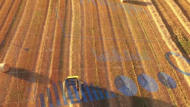 Animation Statistical Data Processing Aerial View Tractor Operating Farm Fields — Vídeo de Stock