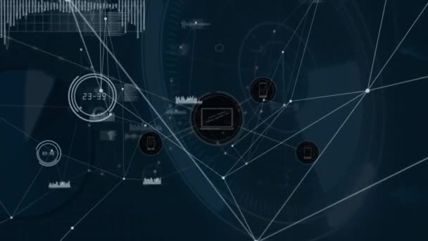 Animation Icon Lines Connecting Dots Data Processing Lock Digital Interface — Stockvideo