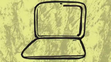 Animation of moving shapes over laptop. Global business and digital interface concept digitally generated video.