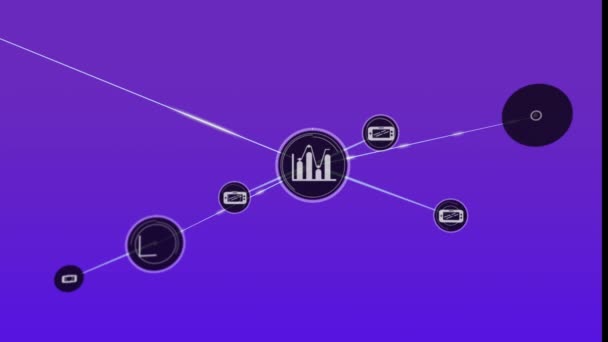 Animation Floating Graph Cellphone Connecting Lines Violet Background Illustration Communication — Stock Video