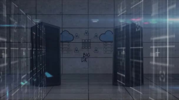 Animation Network Digital Icons Data Processing Computer Server Room Computer — 图库视频影像