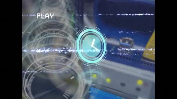 Animation Clock Running Play Text Digital Interface Glitch Effect Server — Vídeo de Stock