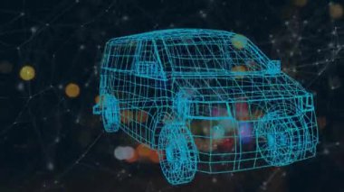 Animation of digital van over network of connections on black background. Global technology, computing and digital interface concept digitally generated video.