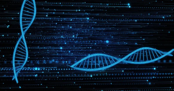 Image Dna Strands Black Background Global Science Digital Interface Concept — Stockfoto