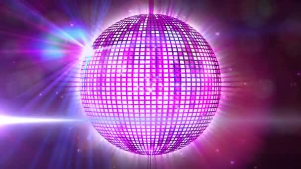 Animation Shiny Purple Disco Ball Rotating Club Party Digital Composite — Vídeos de Stock