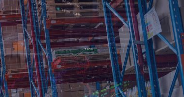 Depodaki mali verilerin ve grafiklerin resmi. ticaret, dağıtım hizmetleri, ekonomi ve teknoloji dijital olarak üretilen imaj.