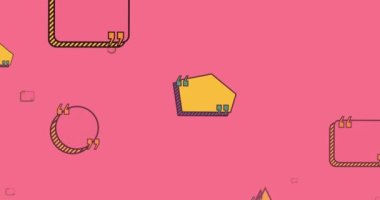 Animation of shapes over question mark on pink background. Global education and digital interface concept digitally generated video.