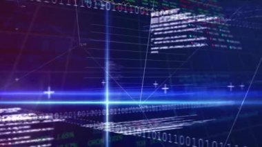 Animation of data processing over blue background. Global business, ecology and digital interface concept digitally generated video.