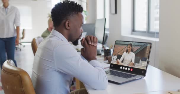 Animation African American Man Having Video Call Laptop Business Communication — Video