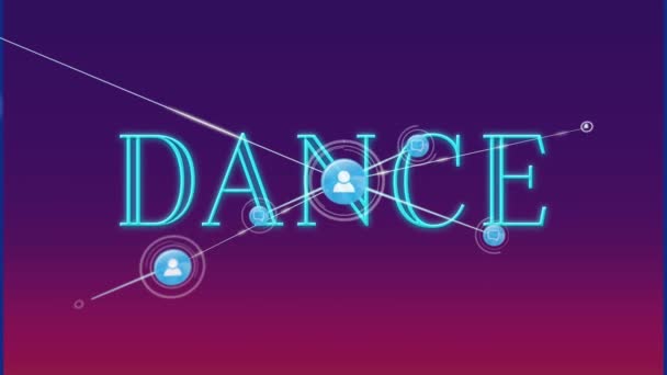 Animation Profile Message Icons Connecting Lines Dance Text Violet Background — Video Stock