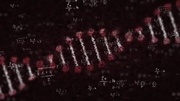 Animation Mathematical Equations Dna Strand Black Background Global Business Digital — Vídeo de stock