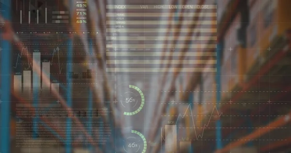 Imagem Dados Financeiros Gráficos Sobre Armazém Comércio Serviços Entrega Economia — Fotografia de Stock