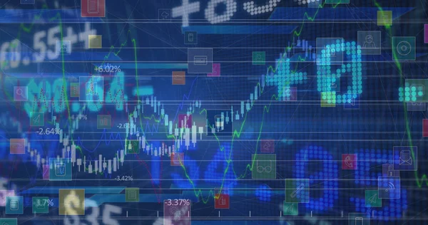 Image Stock Market Icons Financial Data Processing Blue Background Global — Stock Fotó