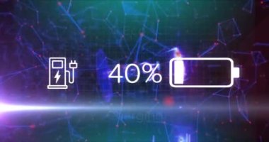 Animation of eco charging isons over network of connections. Global ecology, green transport, business, finance, networks and data processing concept digitally generated video.