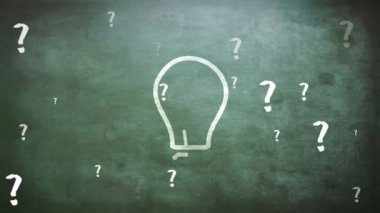 Animation of lightbulb over question marks on green background. Global education and digital interface concept digitally generated video.