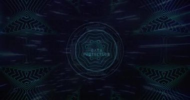 Animation of shapes over scope scanning and pingerprint on black background. Global technology, computing and digital interface concept digitally generated video.