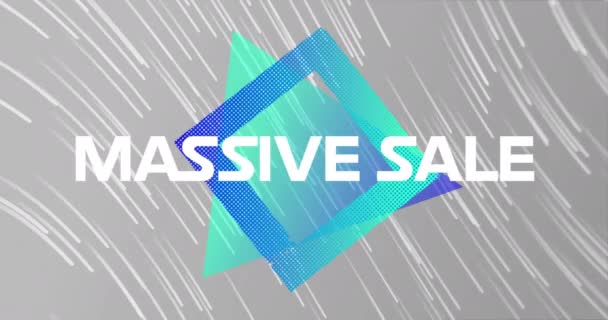 Animation Massive Sale Text Square Triangle Shapes Moving Lines Digitally — Stockvideo