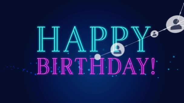 Animation Happy Birthday Text Profile Icons Connecting Lines Blue Background — Stock videók