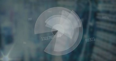 Image of scope scanning and numbers changing over computer server. global data processing, connections and digital interface concept digitally generated image.