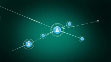 Animation of network of connections with icons over gray background. Global business and digital interface concept digitally generated video.