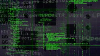 Animation of data processing over grid network against close up of a motherboard. Computer interface and business technology concept