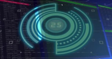 Animation of scope scanning over data processing. Global technology, online security and digital interface concept digitally generated video.