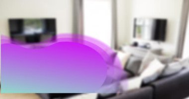 Animation of blurred house interior with couch and tv. Moving house concept digitally generated video.