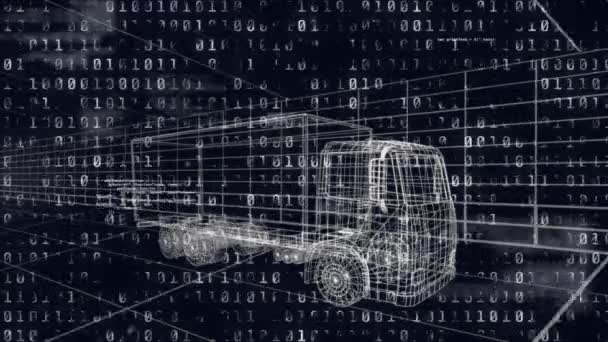 Animation Binary Coding Data Processing Drawing Lorry Global Engineering Car — Wideo stockowe
