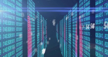 Bilgisayar sunucularıyla teknoloji odasında değişen numaraların görüntüsü. küresel teknoloji veri işleme kavramı dijital olarak oluşturulmuş görüntü.