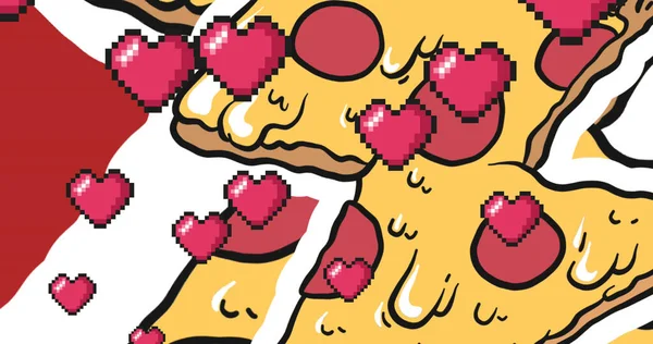Multiple Red Heart Floating Multiple Pizza Slice Icons Seamless Pattern — Fotografia de Stock