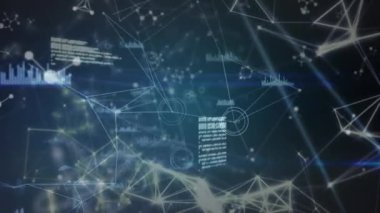 Animation of communication networks and processing data on black background. Global communication, business, digital interface and data sharing concept digitally generated video.
