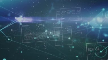 Siyah arkaplanda veri işleme üzerinden bağlantı ağının animasyonu. Küresel teknoloji, bilgisayar ve dijital arayüz kavramı dijital olarak oluşturulmuş video.