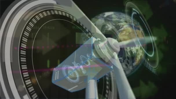 Animation Scope Scanning Data Processing Wind Turbine Globe Arrows Global — Stok video