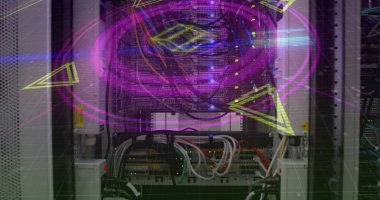 Image of scope scanning over computer server. global technology and connection concept digitally generated image.
