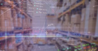 Depodaki mali verilerin ve grafiklerin resmi. ticaret, dağıtım hizmetleri, ekonomi ve teknoloji dijital olarak üretilen imaj.