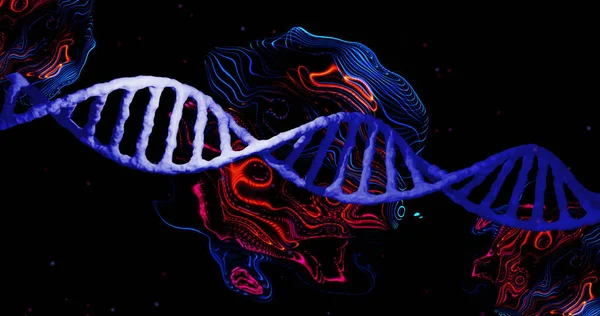 Image Dna Strand Black Background Global Science Digital Interface Concept — Stock Fotó