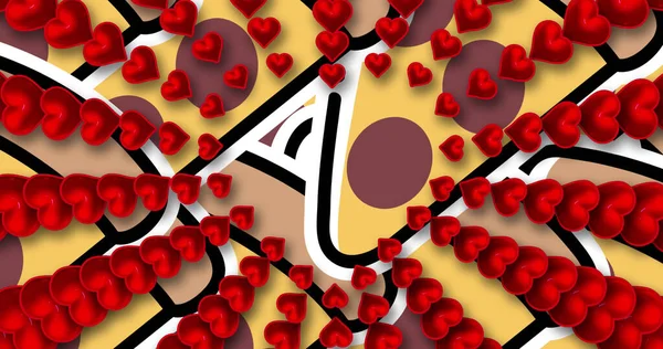 Multiple Red Heart Forming Heart Shape Multiple Pizza Slice Icons — Stock fotografie