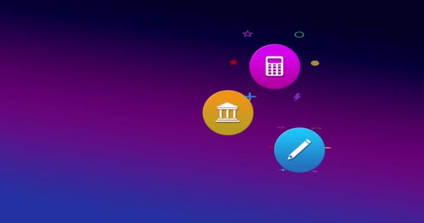 Animation Colorful Icons Purple Background Global Social Media Icons Digital — Wideo stockowe