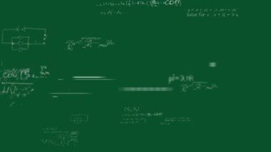 Animation of mathematical equations on green background. Global business and digital interface concept digitally generated video.