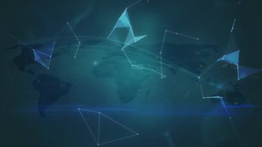 Animation of network of connections with globe over data processing on black background. Global technology, computing and digital interface concept digitally generated video.