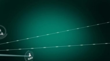 Animation of network of connections with icons over gray background. Global business and digital interface concept digitally generated video.
