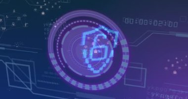 Animation of scope scanning with padlock icon over data processing. Global technology, online security and digital interface concept digitally generated video.