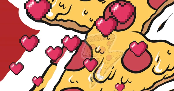 Multiple Red Heart Floating Multiple Pizza Slice Icons Seamless Pattern — Stockfoto